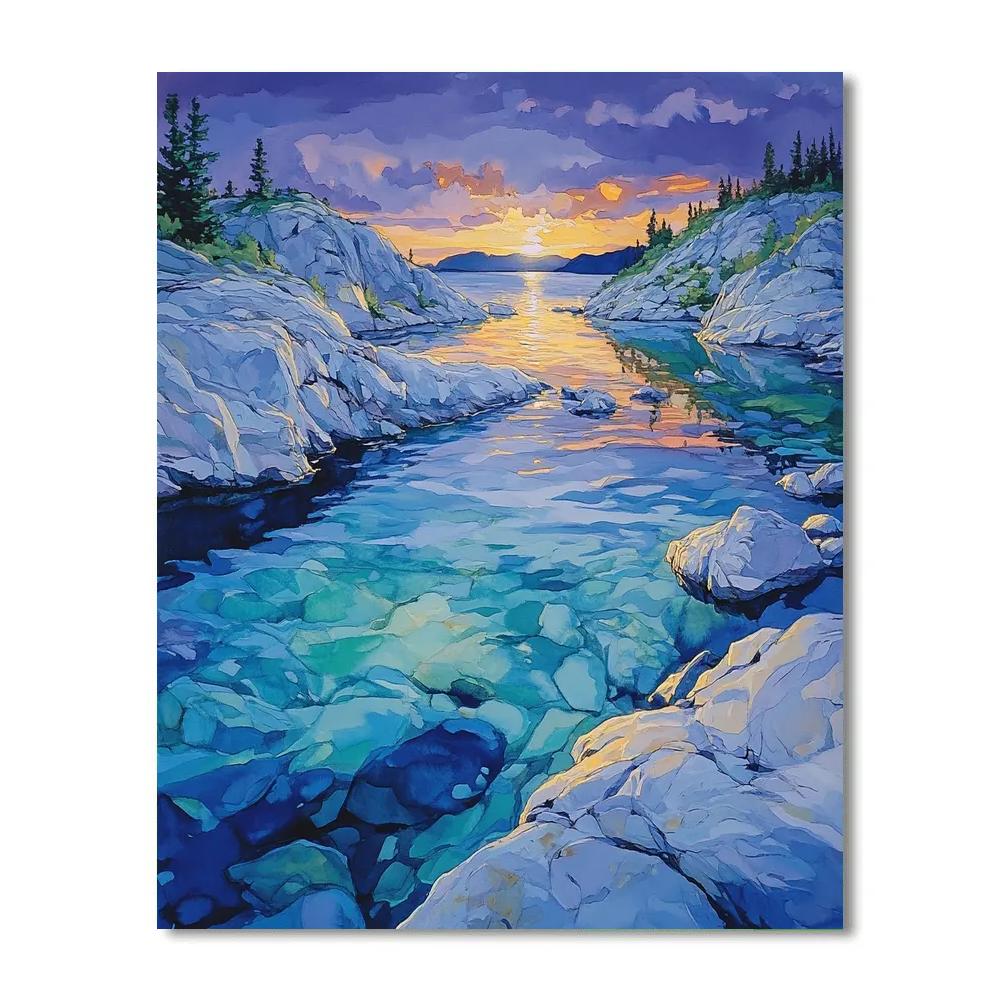 Franklin Carmichael Inspired Twilight Over Rocky Shoreline Paint by numbers art