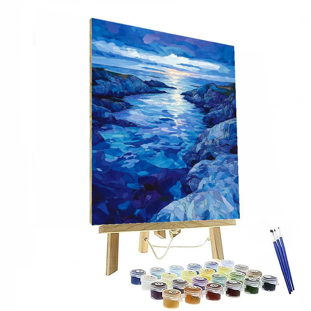 Frederick Varley Inspired Indigo Dusk Over Rocky Shoreline Number painting