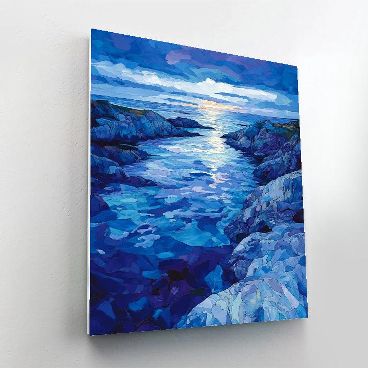 Frederick Varley Inspired Indigo Dusk Over Rocky Shoreline Number painting