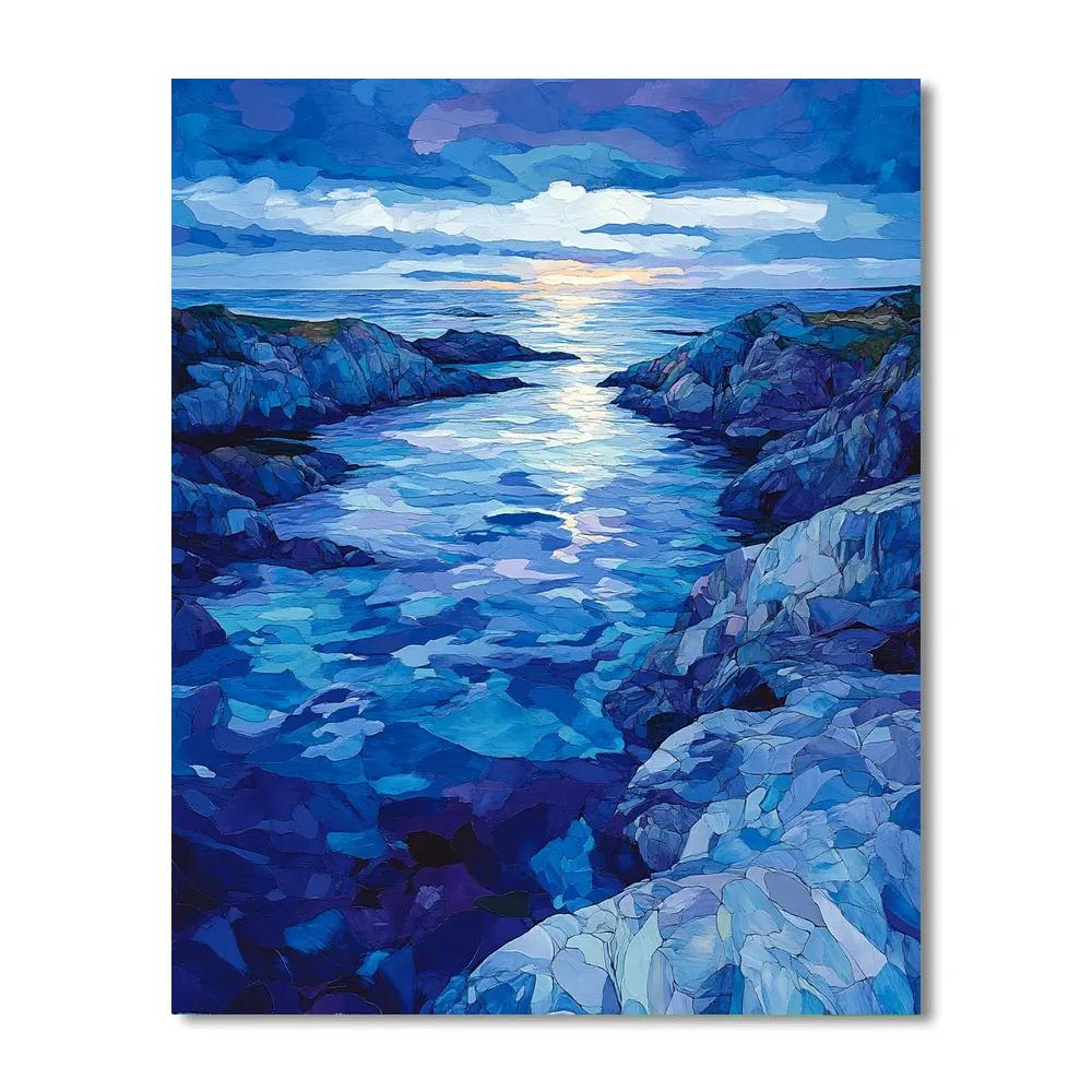 Frederick Varley Inspired Indigo Dusk Over Rocky Shoreline Number painting