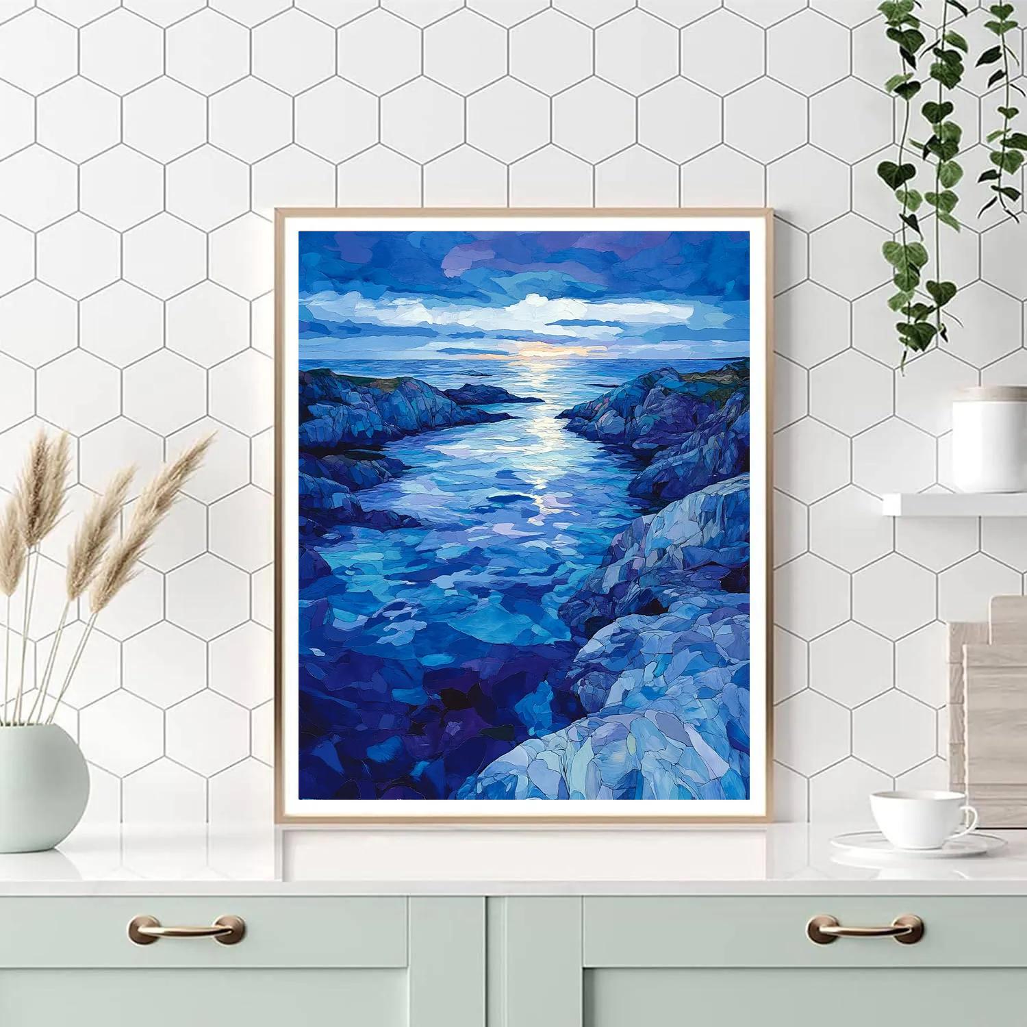 Frederick Varley Inspired Indigo Dusk Over Rocky Shoreline Number painting