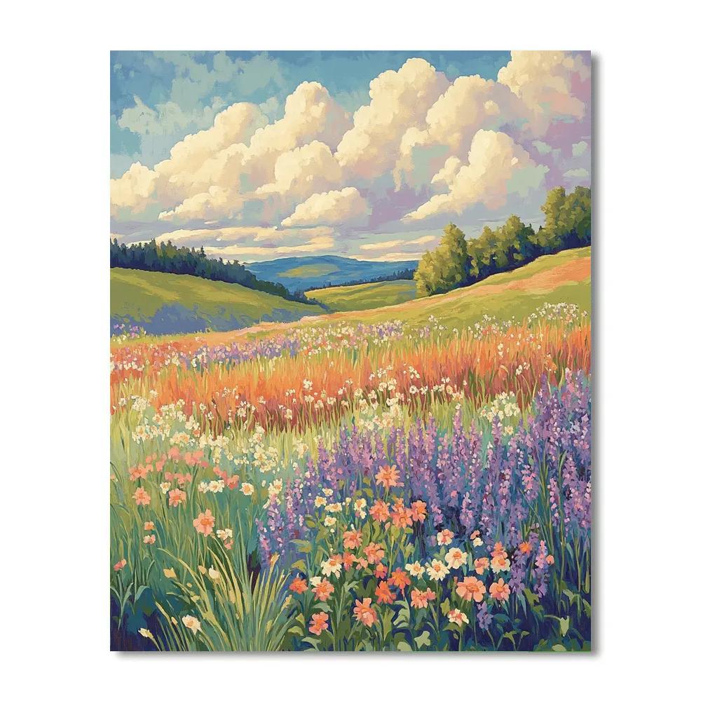 J. E. H. MacDonald Inspired Meadow With Wildflowers And Clouds Numbered painting kits