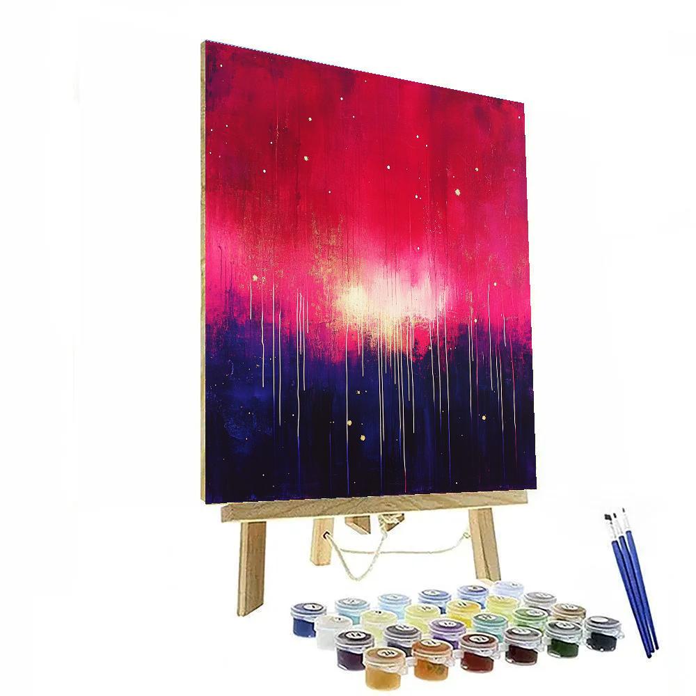 Jackson Pollock Inspired Auroral Dripscape In Crimson And Indigo Paint by numbers art