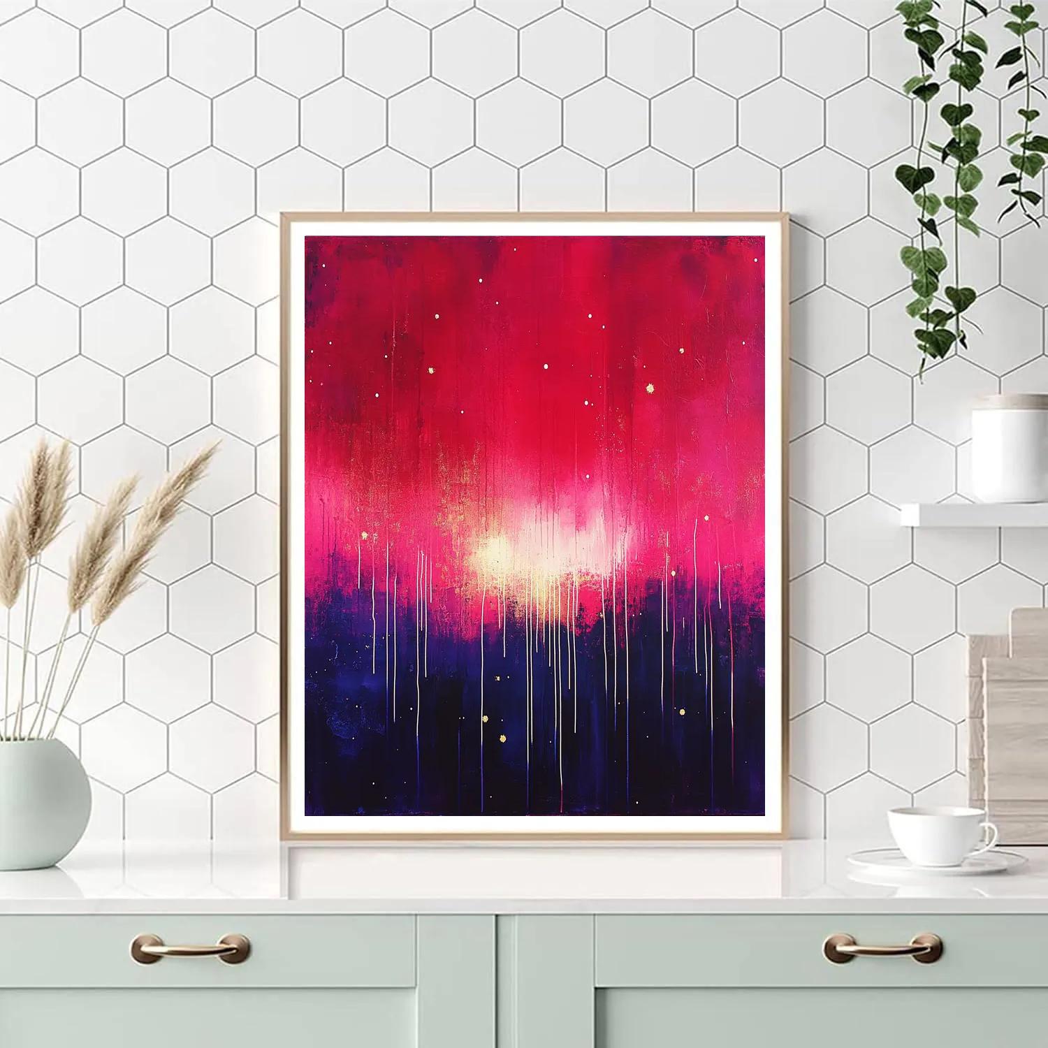 Jackson Pollock Inspired Auroral Dripscape In Crimson And Indigo Paint by numbers art