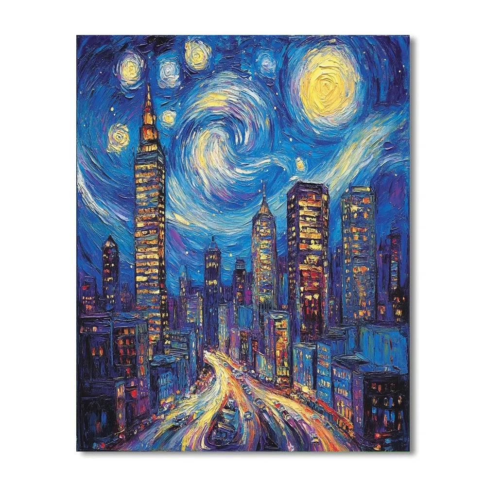 Van Gogh Inspired Starry Cityscape Paint by numbers art