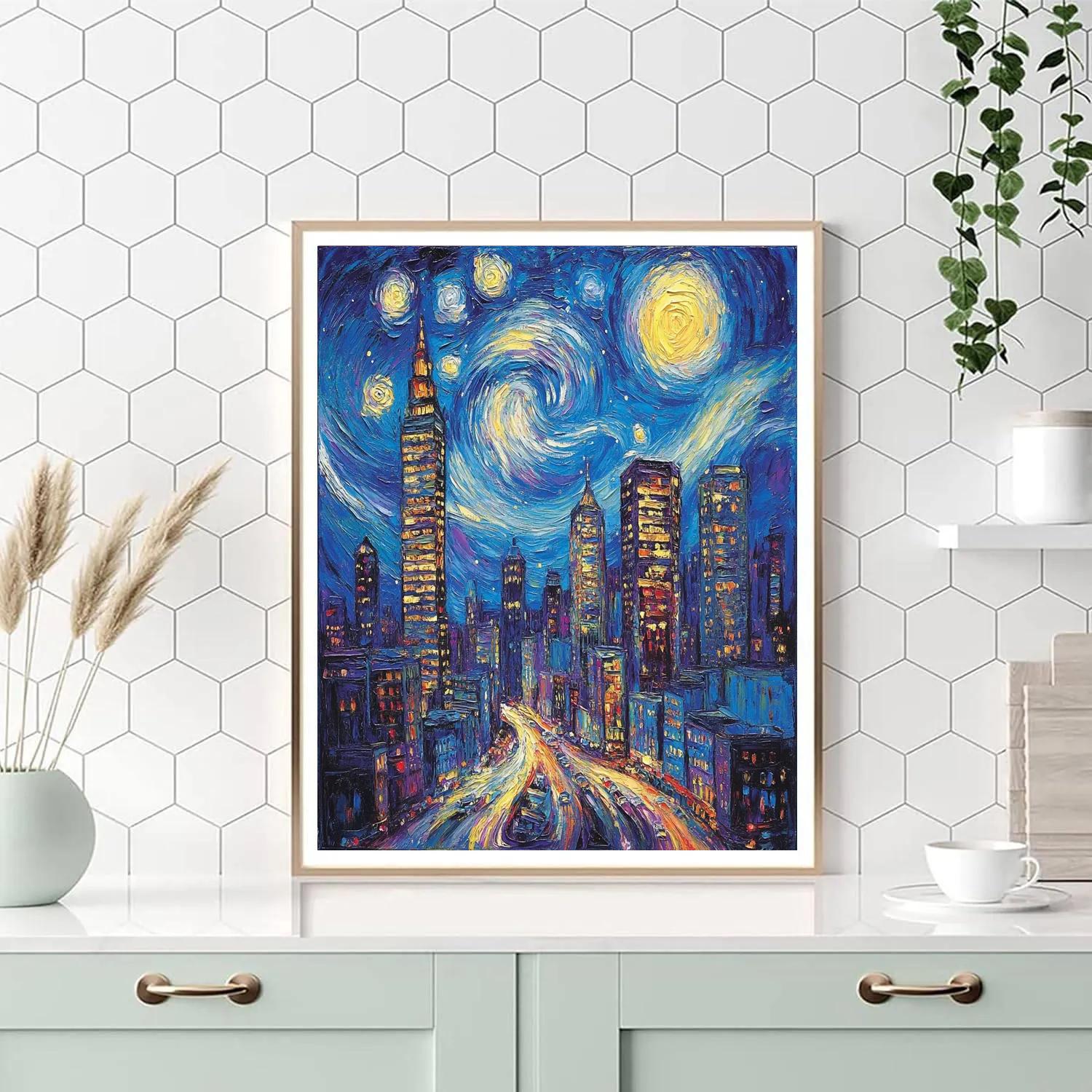 Van Gogh Inspired Starry Cityscape Paint by numbers art