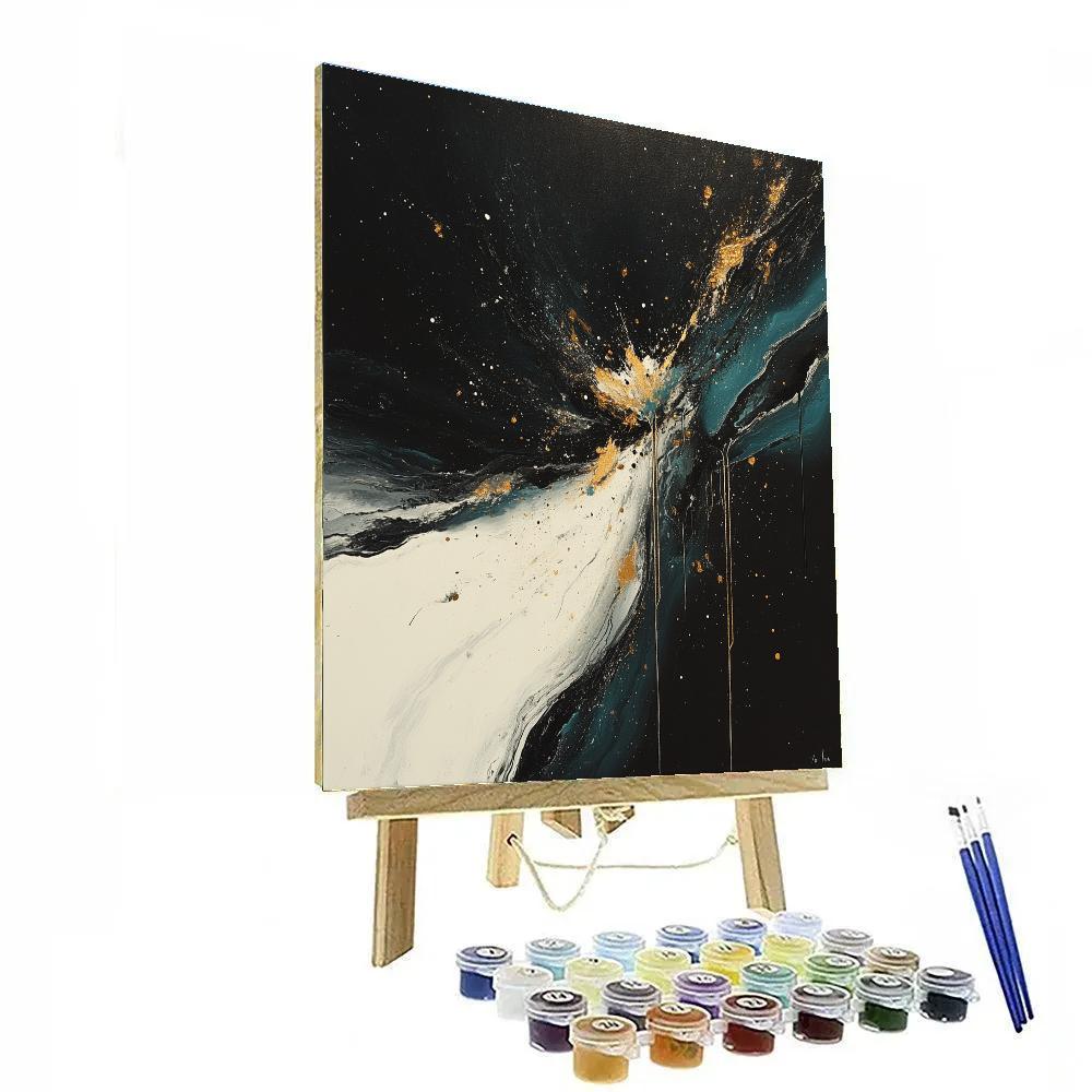 Jackson Pollock Inspired Tempestuous Metallic Rainfield Number painting