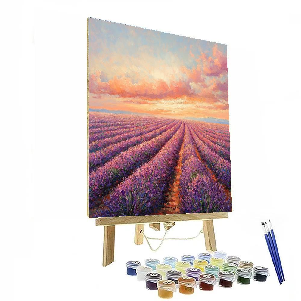 Monet Inspired Sunset Over A Lavender Field paint by number