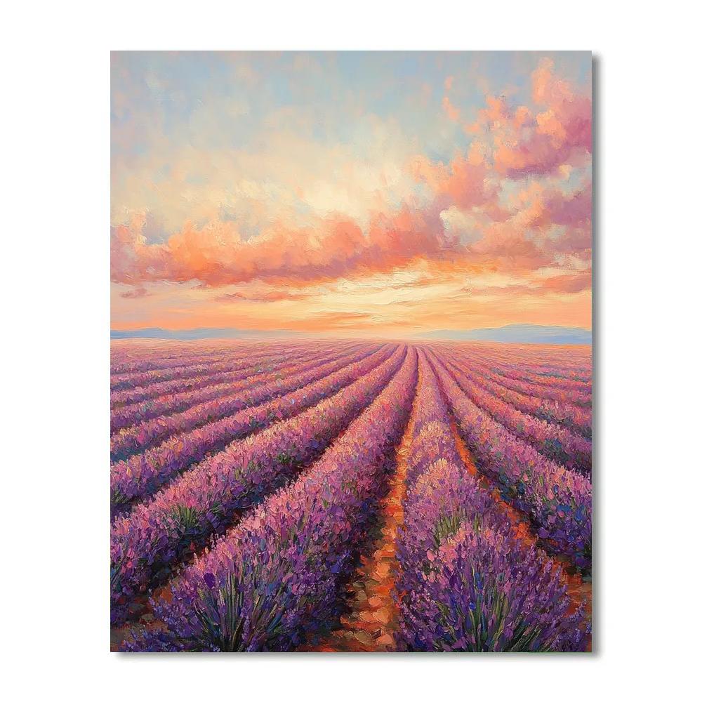 Monet Inspired Sunset Over A Lavender Field paint by number