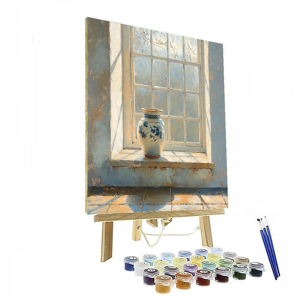 Johannes Vermeer Inspired Sunlit Delft Windowsill With Delft Blue Pottery Paint by numbers art