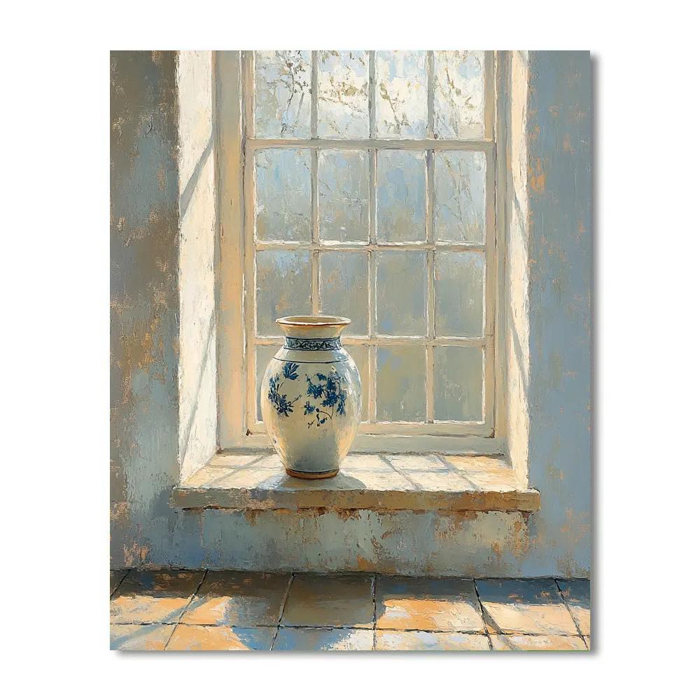 Johannes Vermeer Inspired Sunlit Delft Windowsill With Delft Blue Pottery Paint by numbers art