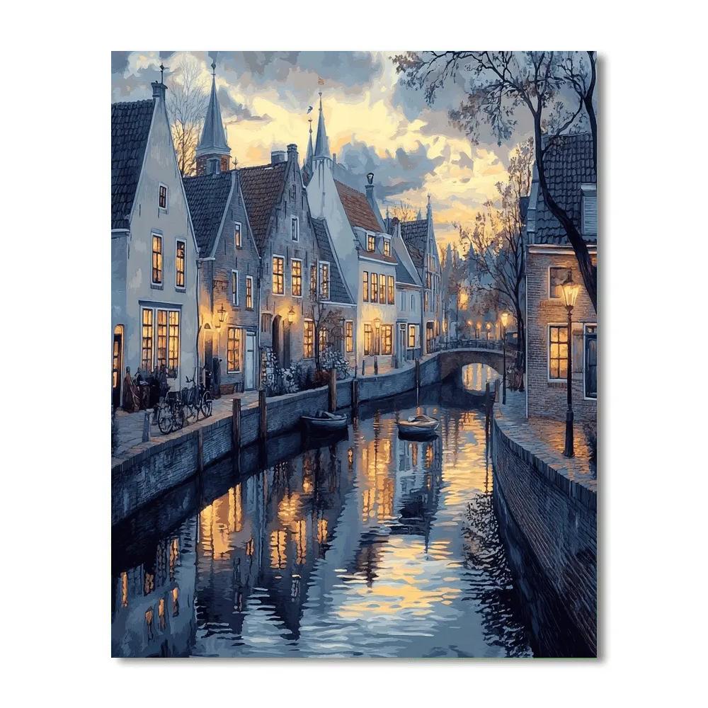 Johannes Vermeer Inspired Quiet Delft Canal Reflections At Dusk Paint by numbers art