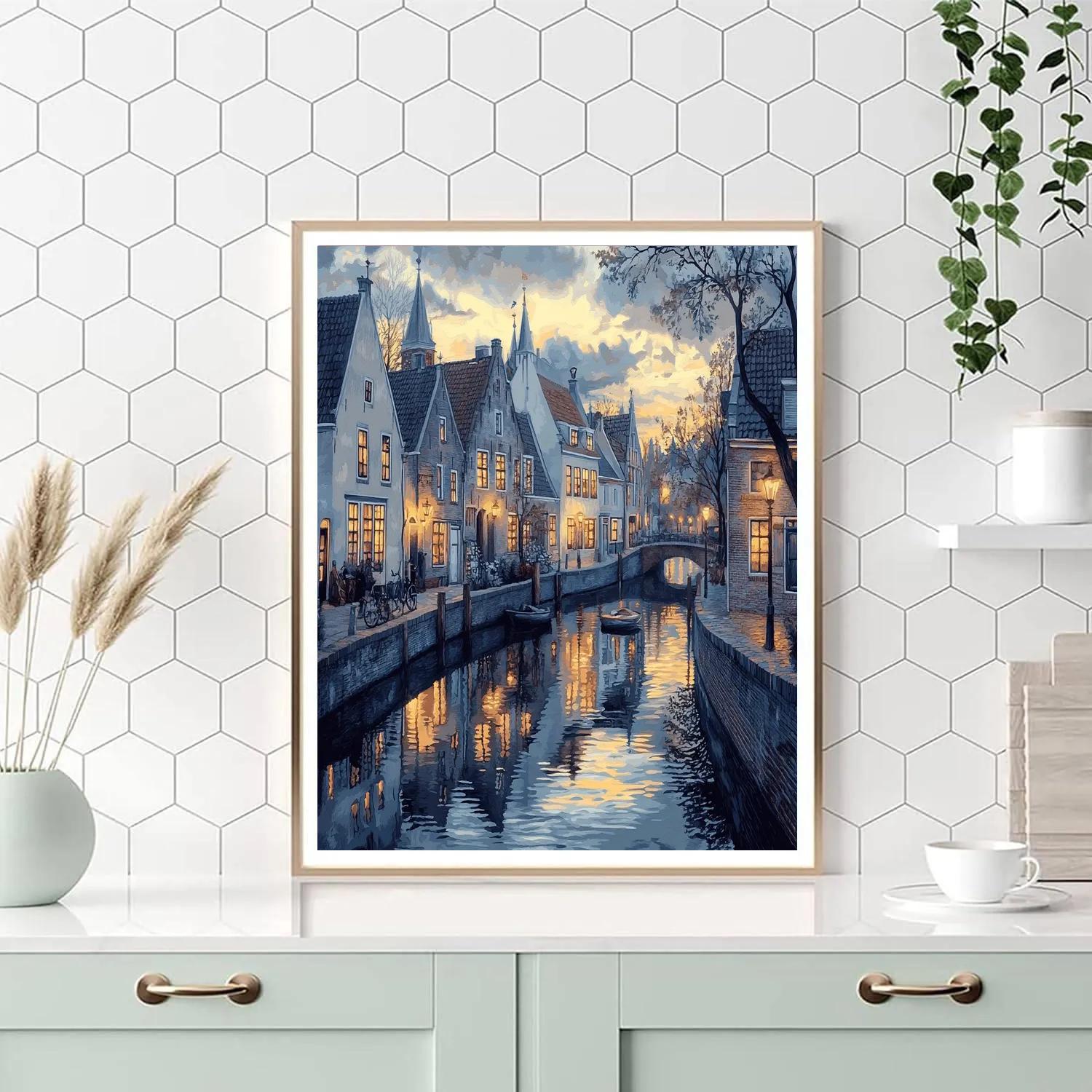 Johannes Vermeer Inspired Quiet Delft Canal Reflections At Dusk Paint by numbers art
