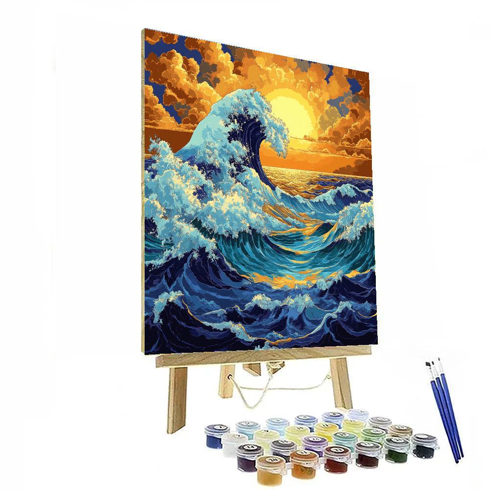 Hokusai Inspired Waves In Motion paint by numbers
