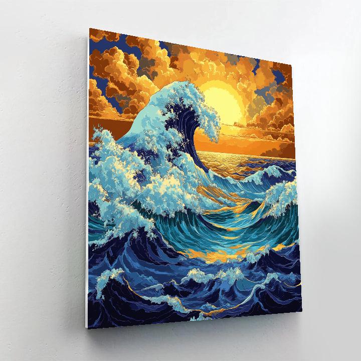 Hokusai Inspired Waves In Motion paint by numbers
