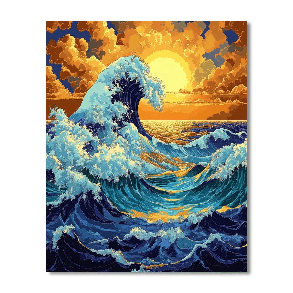 Hokusai Inspired Waves In Motion paint by numbers