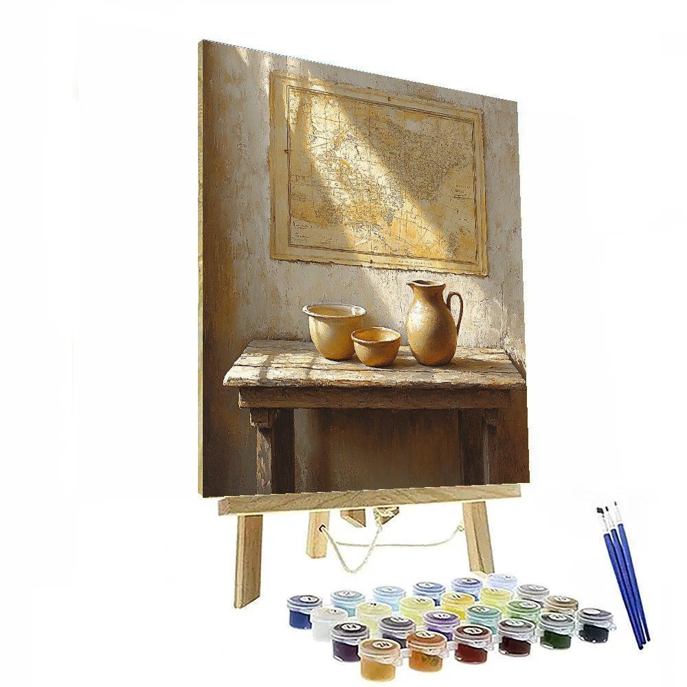 Johannes Vermeer Inspired Sunbeam Illuminating Map And Earthenware painting number kit