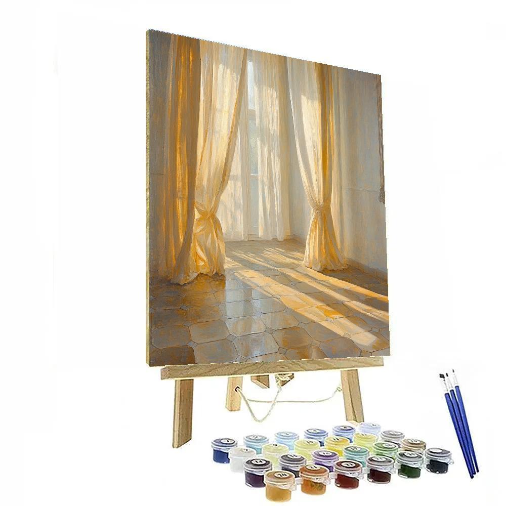 Johannes Vermeer Inspired Interior With Tiled Floor And Glowing Curtains Number painting