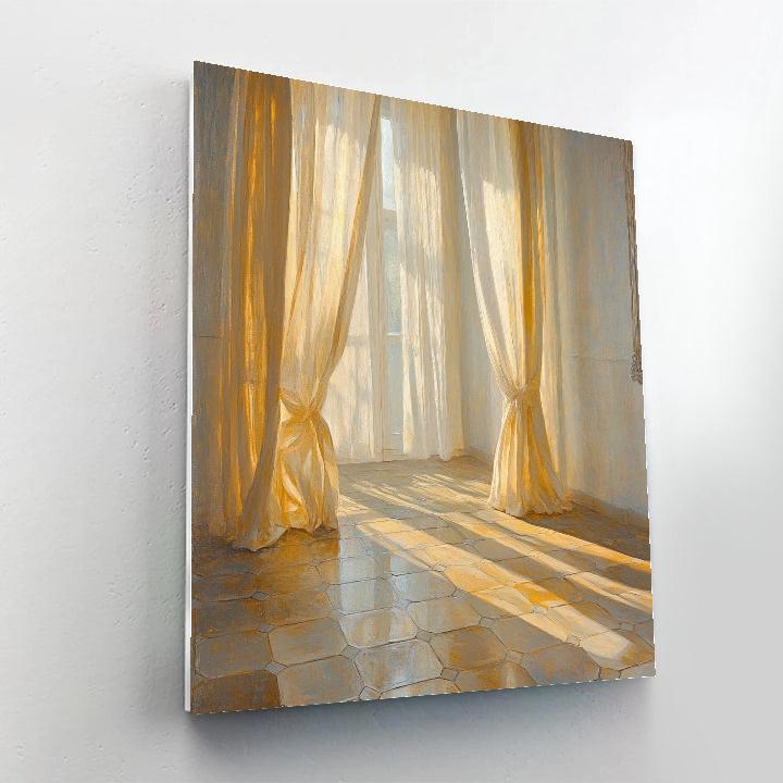 Johannes Vermeer Inspired Interior With Tiled Floor And Glowing Curtains Number painting