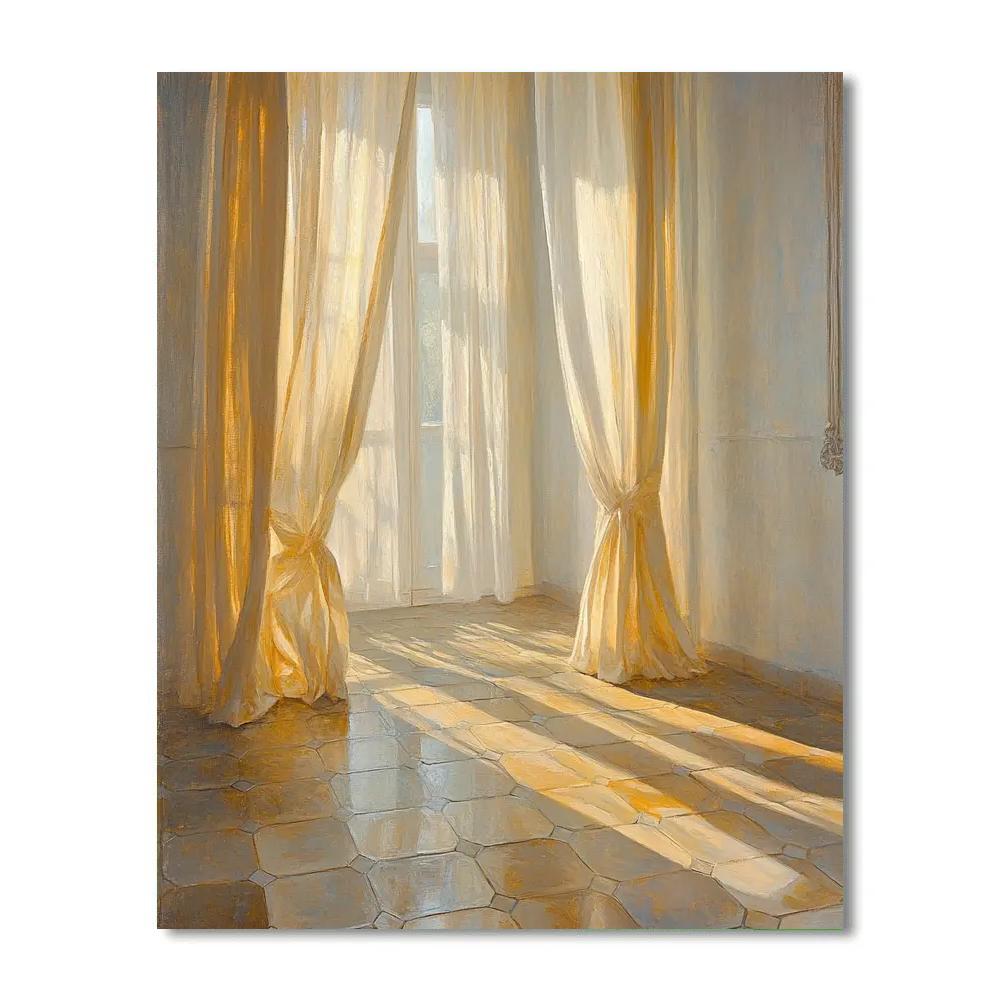 Johannes Vermeer Inspired Interior With Tiled Floor And Glowing Curtains Number painting