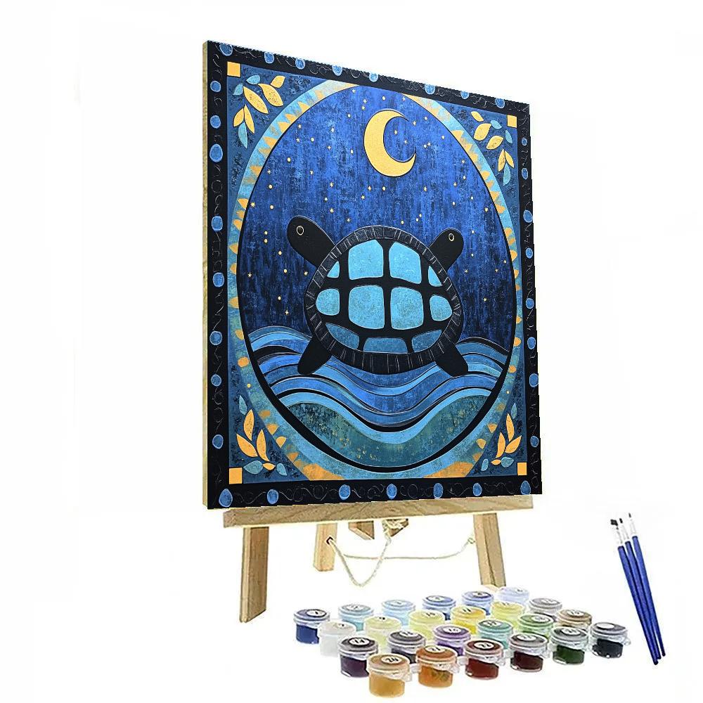 Norval Morrisseau Inspired Turtle Of The Moonlit Stream Number painting