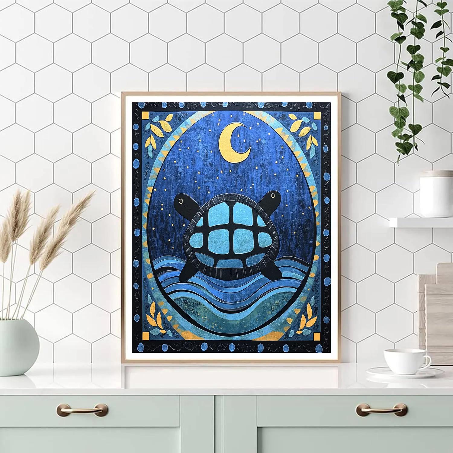 Norval Morrisseau Inspired Turtle Of The Moonlit Stream Number painting