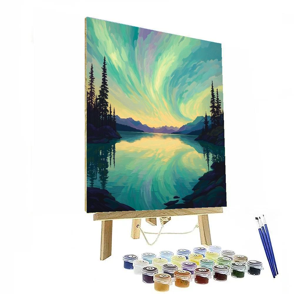 Lawren Harris Inspired Northern Lake Reflecting Aurora Symphony DIY paint by numbers