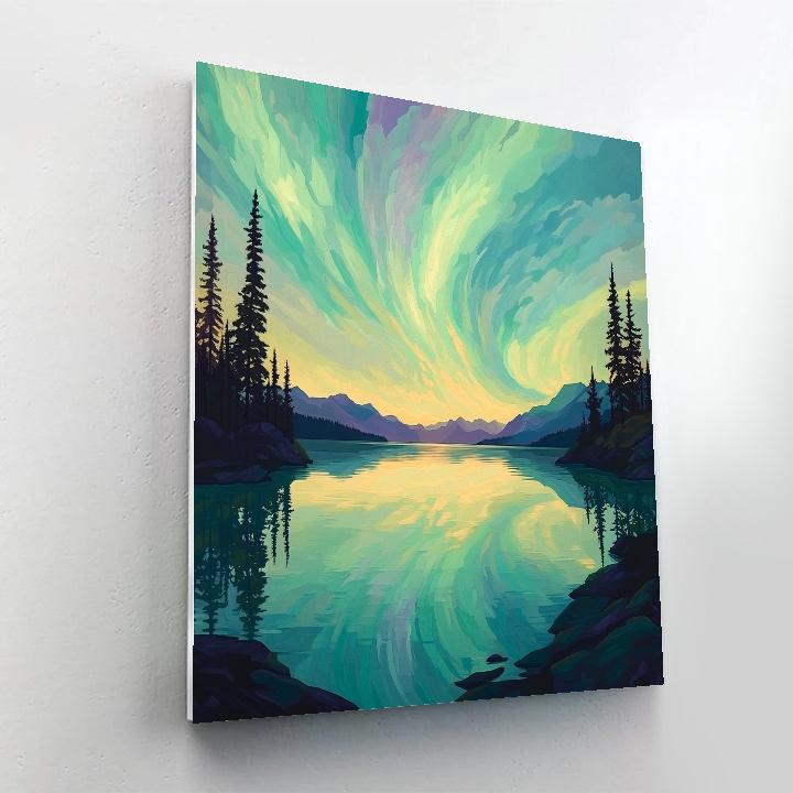 Lawren Harris Inspired Northern Lake Reflecting Aurora Symphony DIY paint by numbers