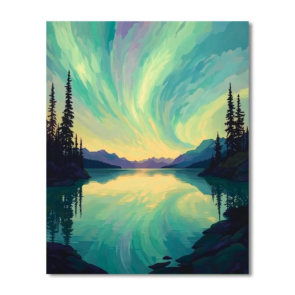 Lawren Harris Inspired Northern Lake Reflecting Aurora Symphony DIY paint by numbers