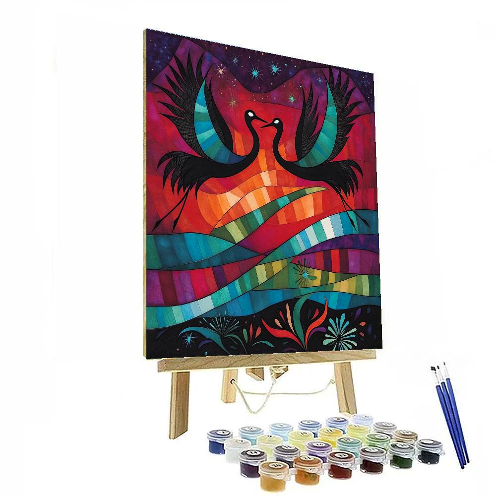 Norval Morrisseau Inspired Cranes Of The Aurora Veil Number painting