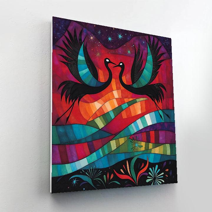 Norval Morrisseau Inspired Cranes Of The Aurora Veil Number painting