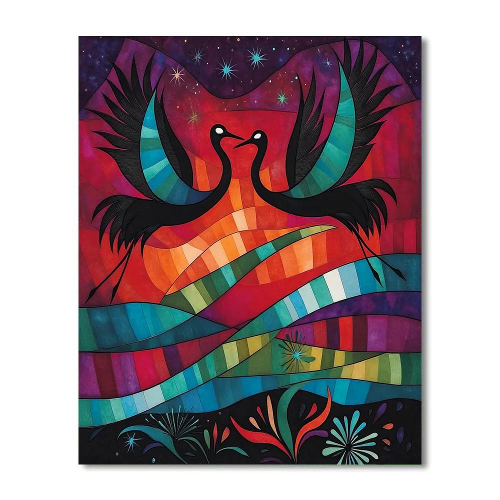 Norval Morrisseau Inspired Cranes Of The Aurora Veil Number painting