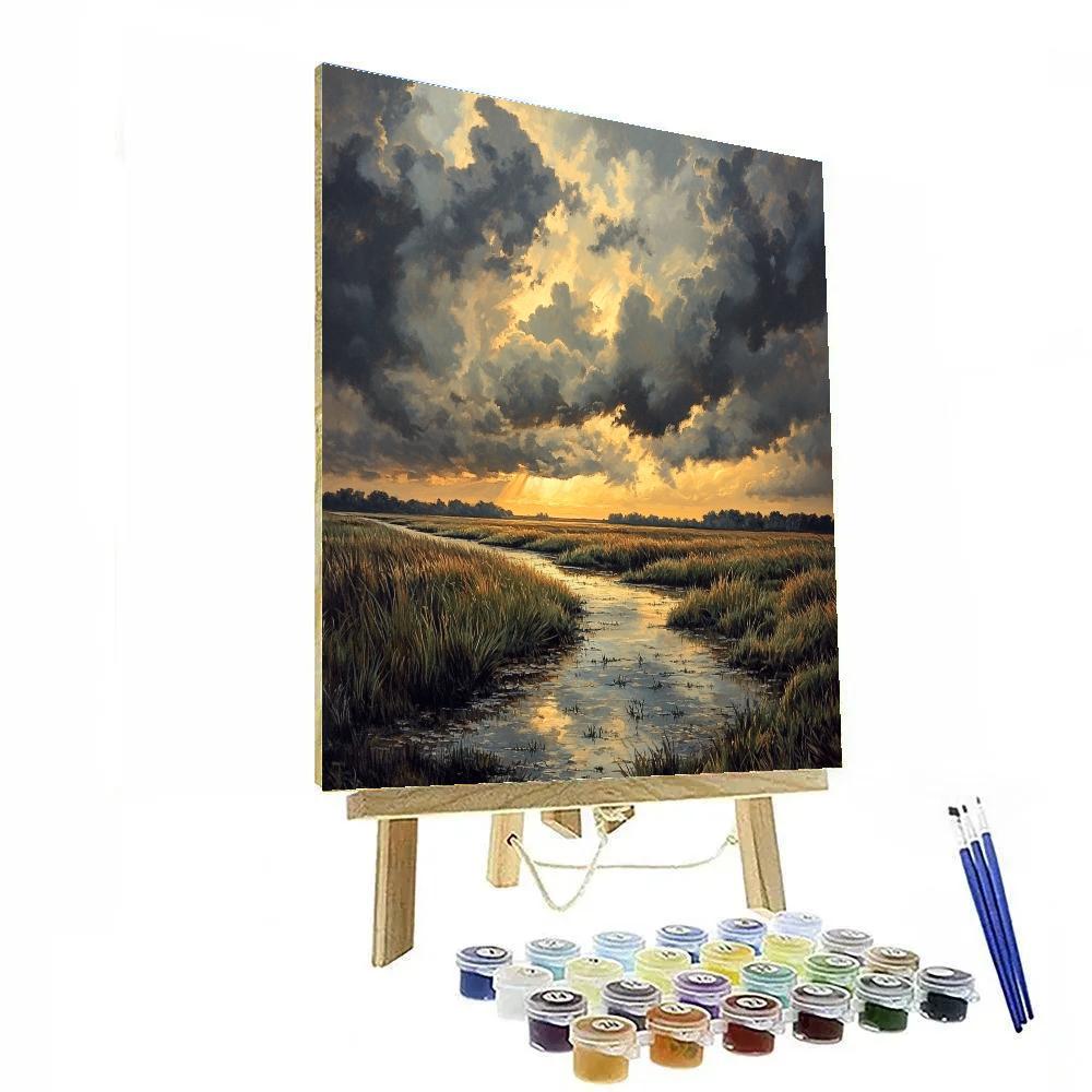 Rembrandt Inspired Storm Clouds Over Low Dutch Fields Painting by numbers kit