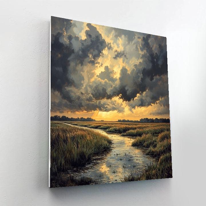 Rembrandt Inspired Storm Clouds Over Low Dutch Fields Painting by numbers kit