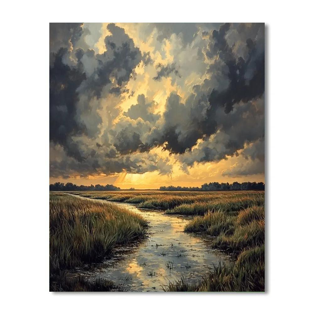 Rembrandt Inspired Storm Clouds Over Low Dutch Fields Painting by numbers kit