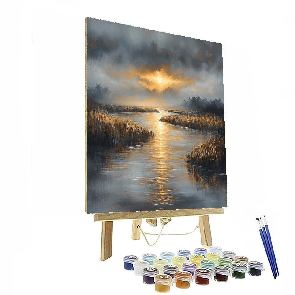 Rembrandt Inspired River Bend With Golden Shaft Of Light Numbered painting kits