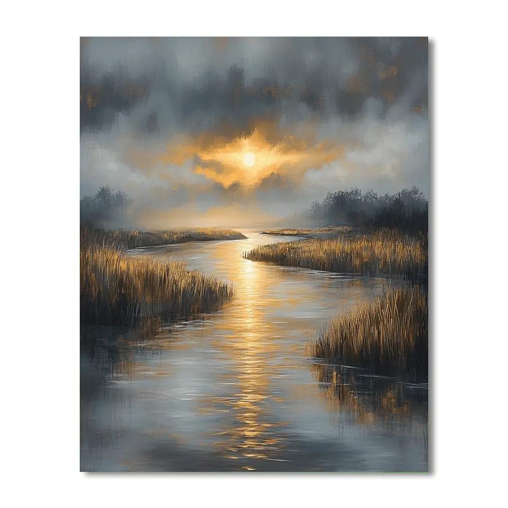 Rembrandt Inspired River Bend With Golden Shaft Of Light Numbered painting kits
