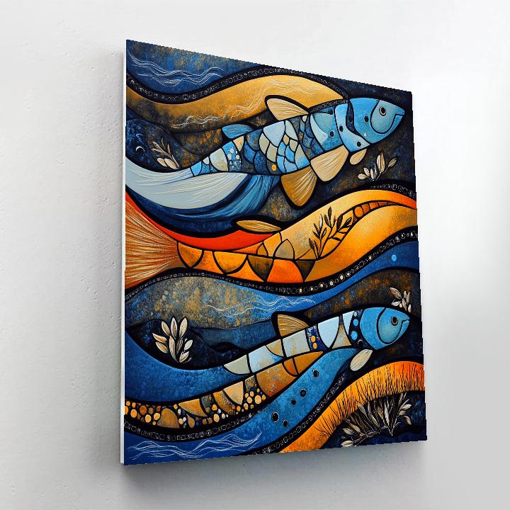 Norval Morrisseau Inspired Salmon Of The Sacred Current paint by numbers