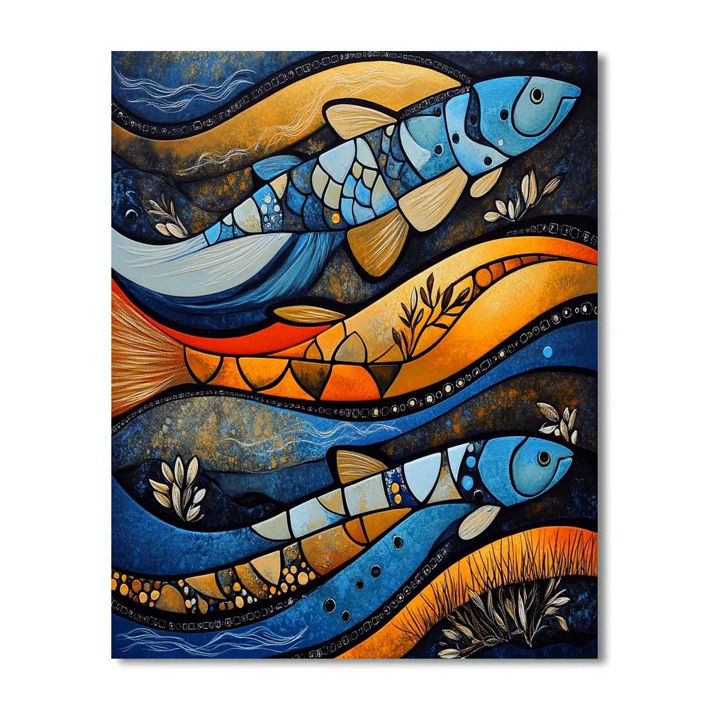 Norval Morrisseau Inspired Salmon Of The Sacred Current paint by numbers