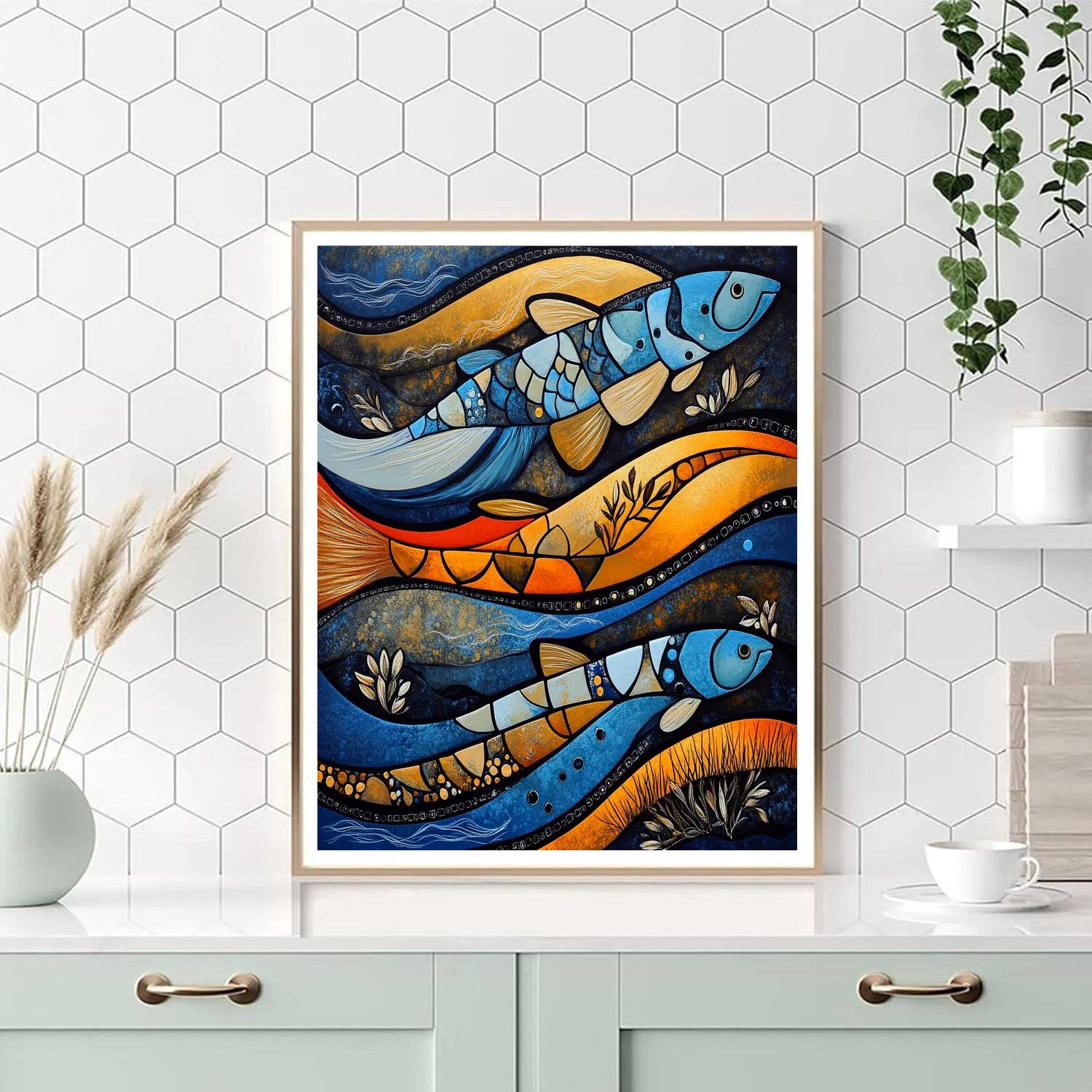 Norval Morrisseau Inspired Salmon Of The Sacred Current paint by numbers