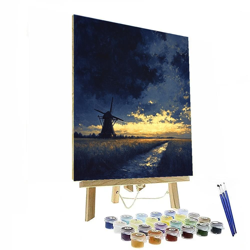 Rembrandt Inspired Windmill Silhouette At Luminous Horizon painting number kit