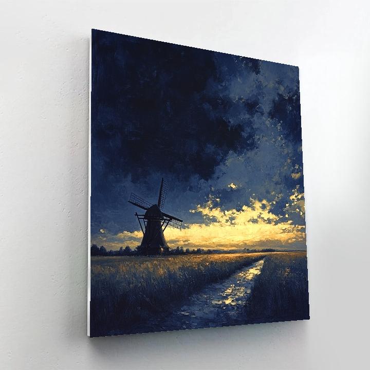 Rembrandt Inspired Windmill Silhouette At Luminous Horizon painting number kit