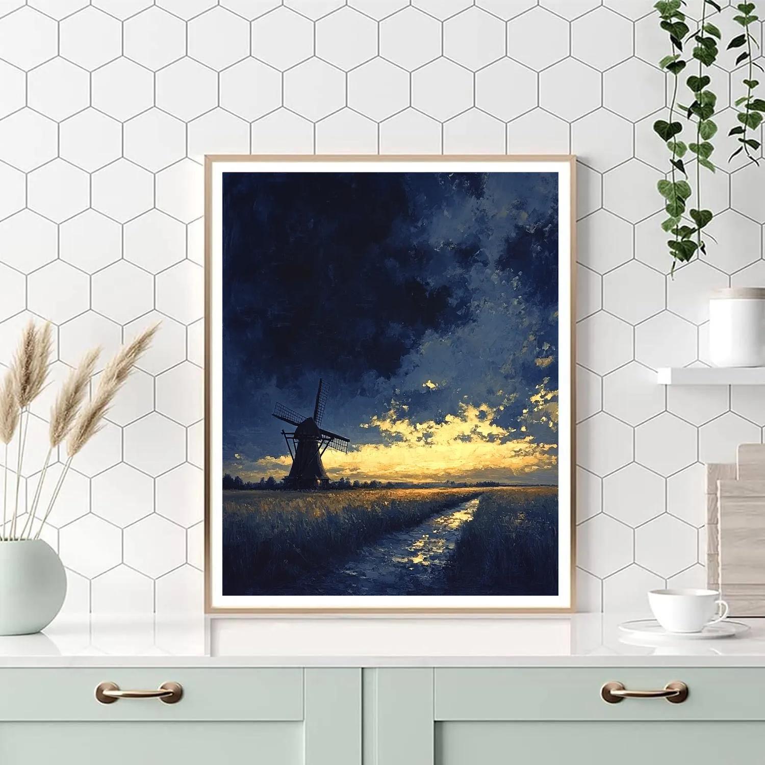 Rembrandt Inspired Windmill Silhouette At Luminous Horizon painting number kit