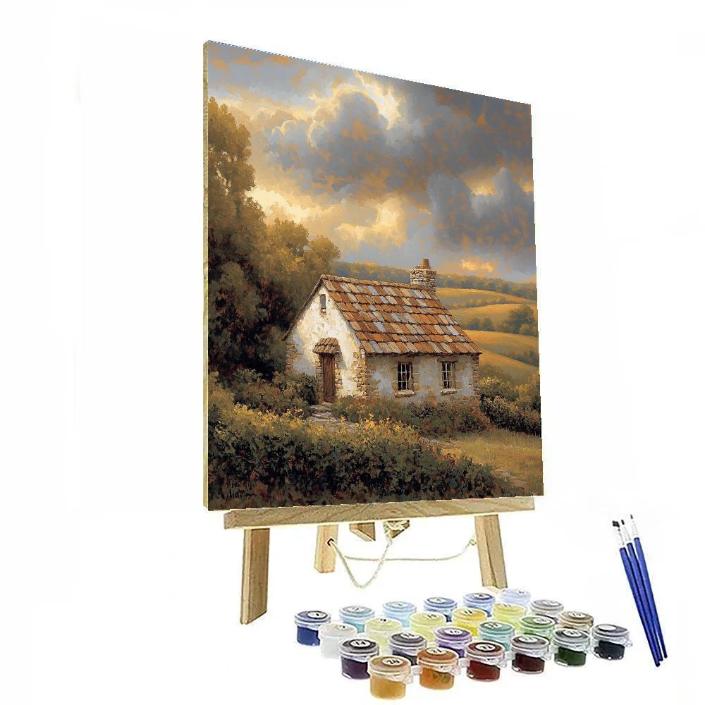 Rembrandt Inspired Rustic Cottage Nestled In Shadowy Fields painting number kit