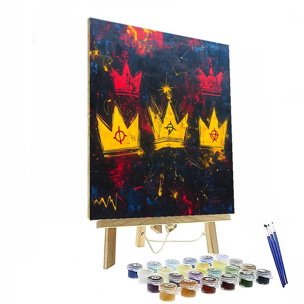 Jean-Michel Basquiat Inspired Cosmic Crown Number painting
