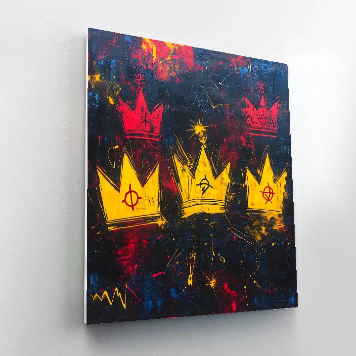 Jean-Michel Basquiat Inspired Cosmic Crown Number painting
