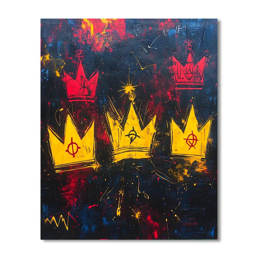 Jean-Michel Basquiat Inspired Cosmic Crown Number painting