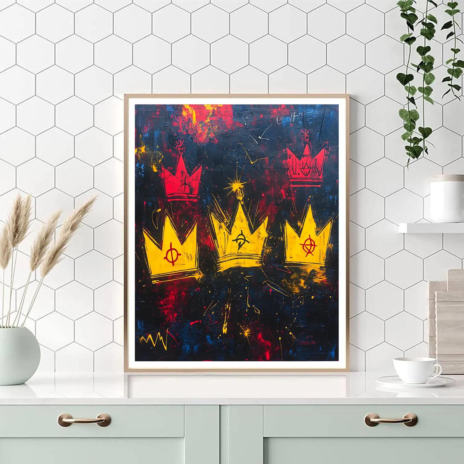 Jean-Michel Basquiat Inspired Cosmic Crown Number painting