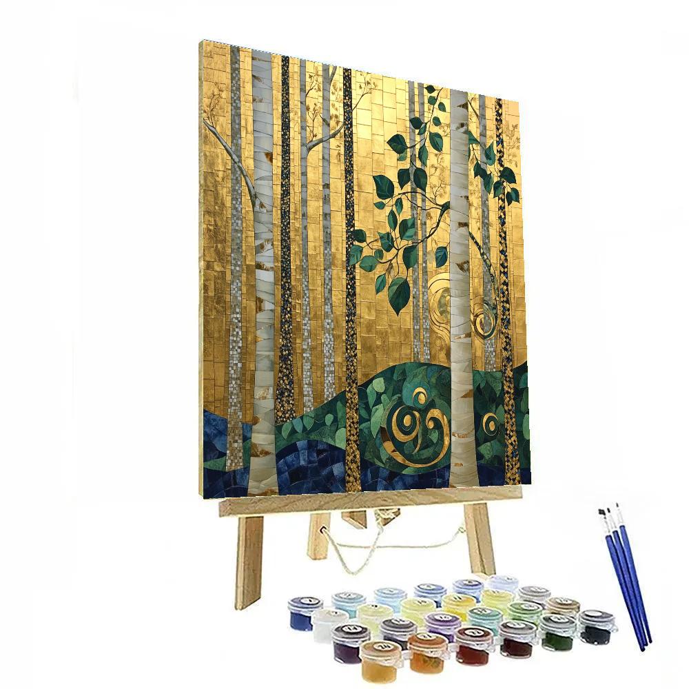 Gustav Klimt Inspired Golden Forest Tapestry Numbered painting kits