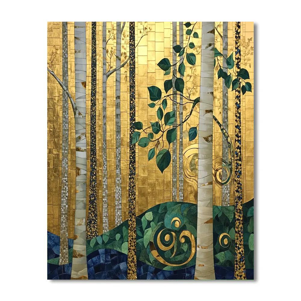 Gustav Klimt Inspired Golden Forest Tapestry Numbered painting kits